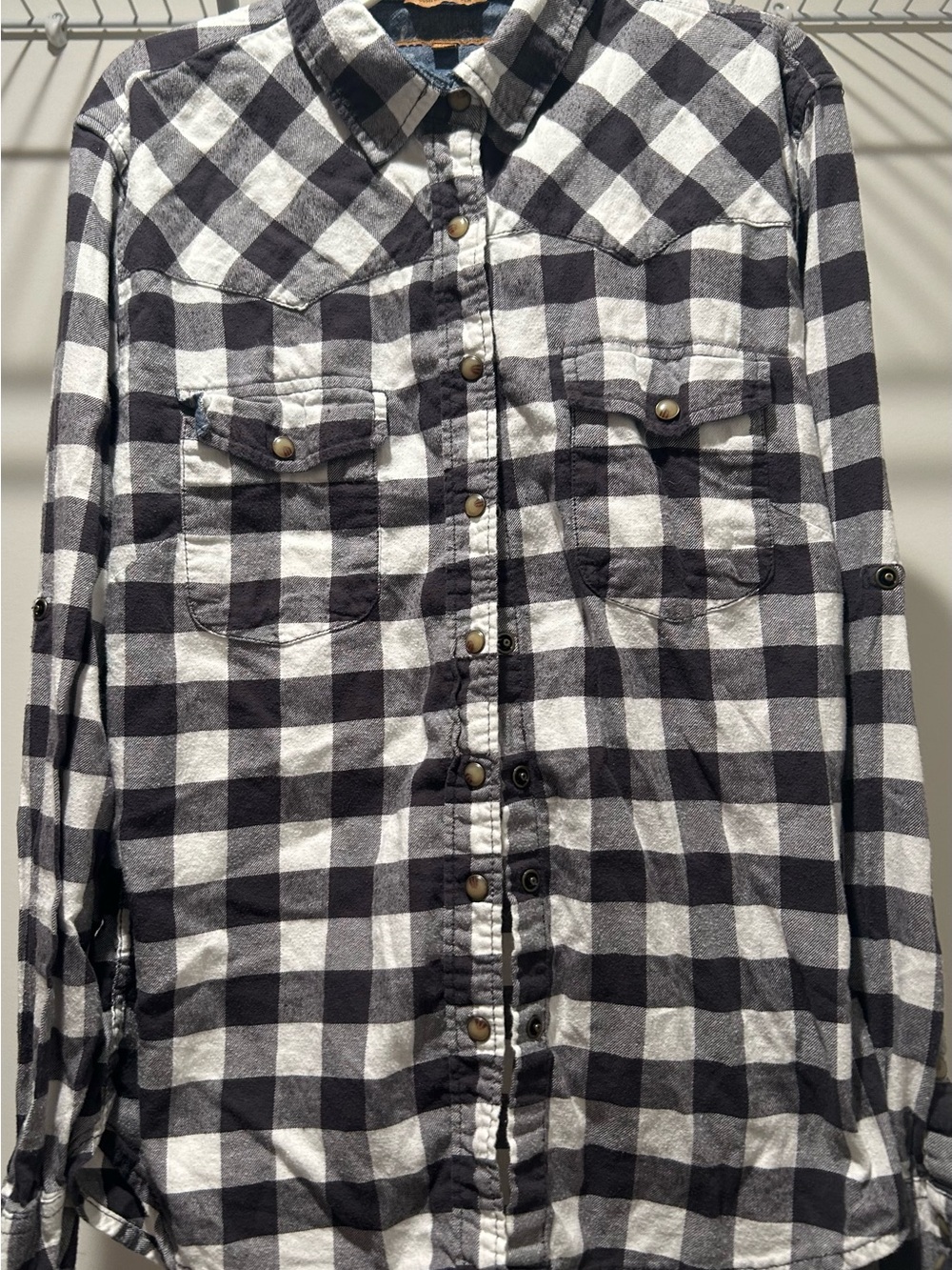 JACHS Girlfriend Black and White Plaid Button-Down Comfort Stretch shirt M